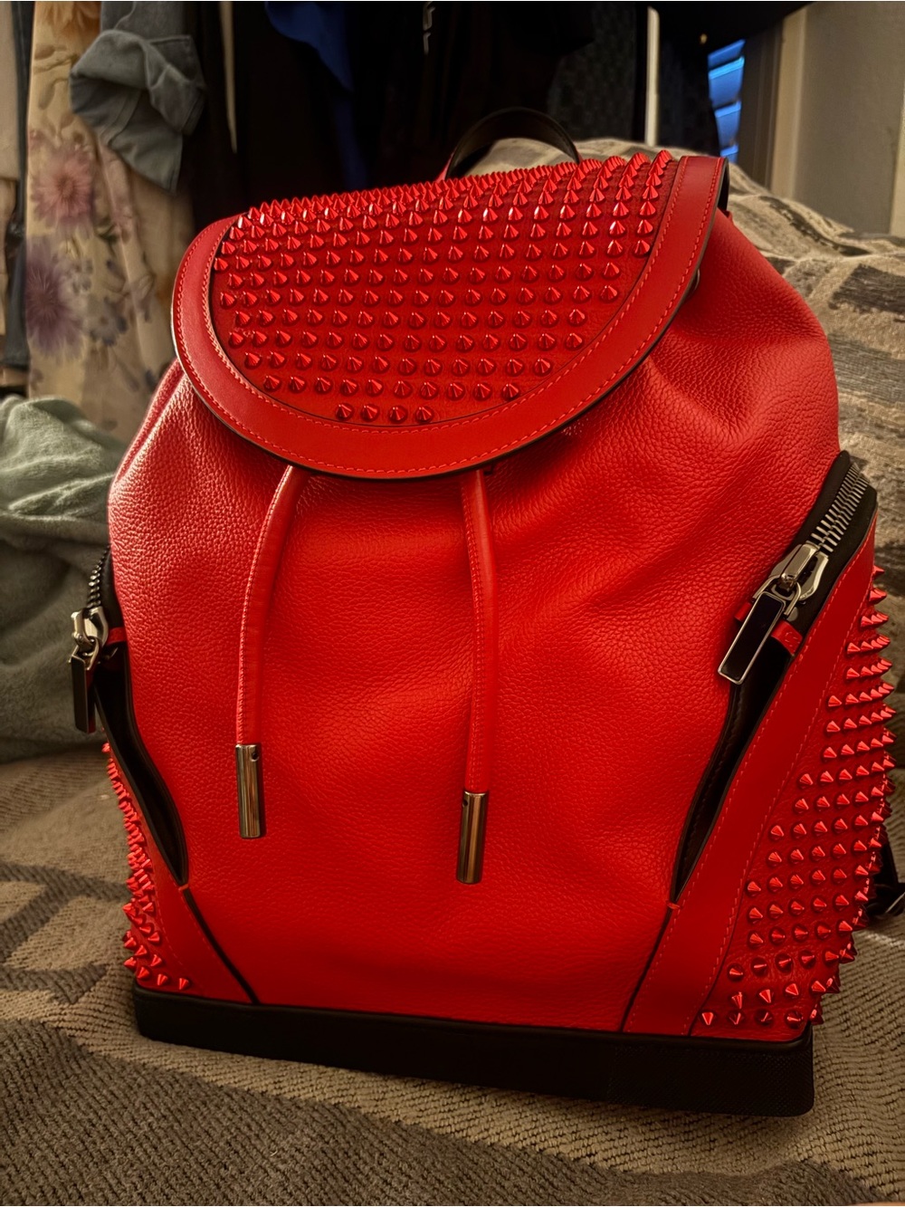 Christian Louboutin Red Studded Leather Backpack